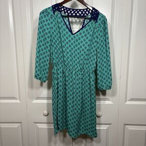 Skies Are Blue Dress Women S Green Geo Print Criss Cross Boho Resortcore Y2K